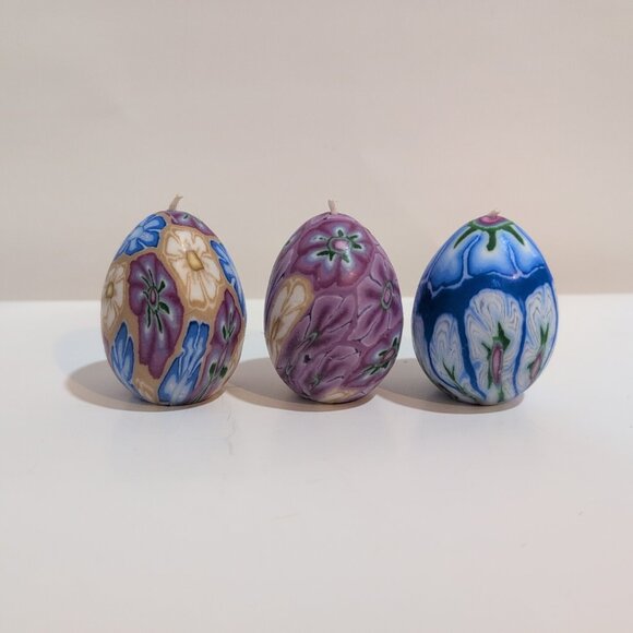 Other - Egg Shaped Candles Milliefiori Design 2.5" × 1.5" Set of 3Decorative Eggs Easter